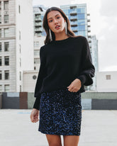 Viva La Vida Sequin Velvet Mini Skirt - Midnight Blue